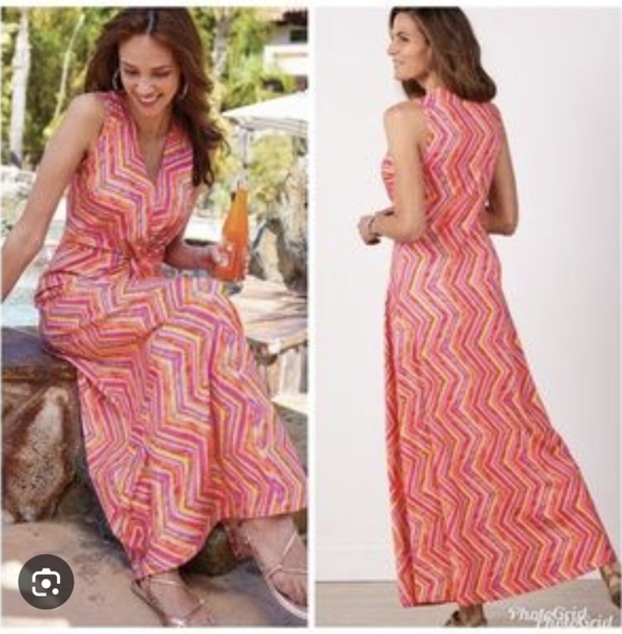 Soft Surroundings Giselli Dress Sleeveless V-Neck Chevron Zigzag Size M - Picture 1 of 9